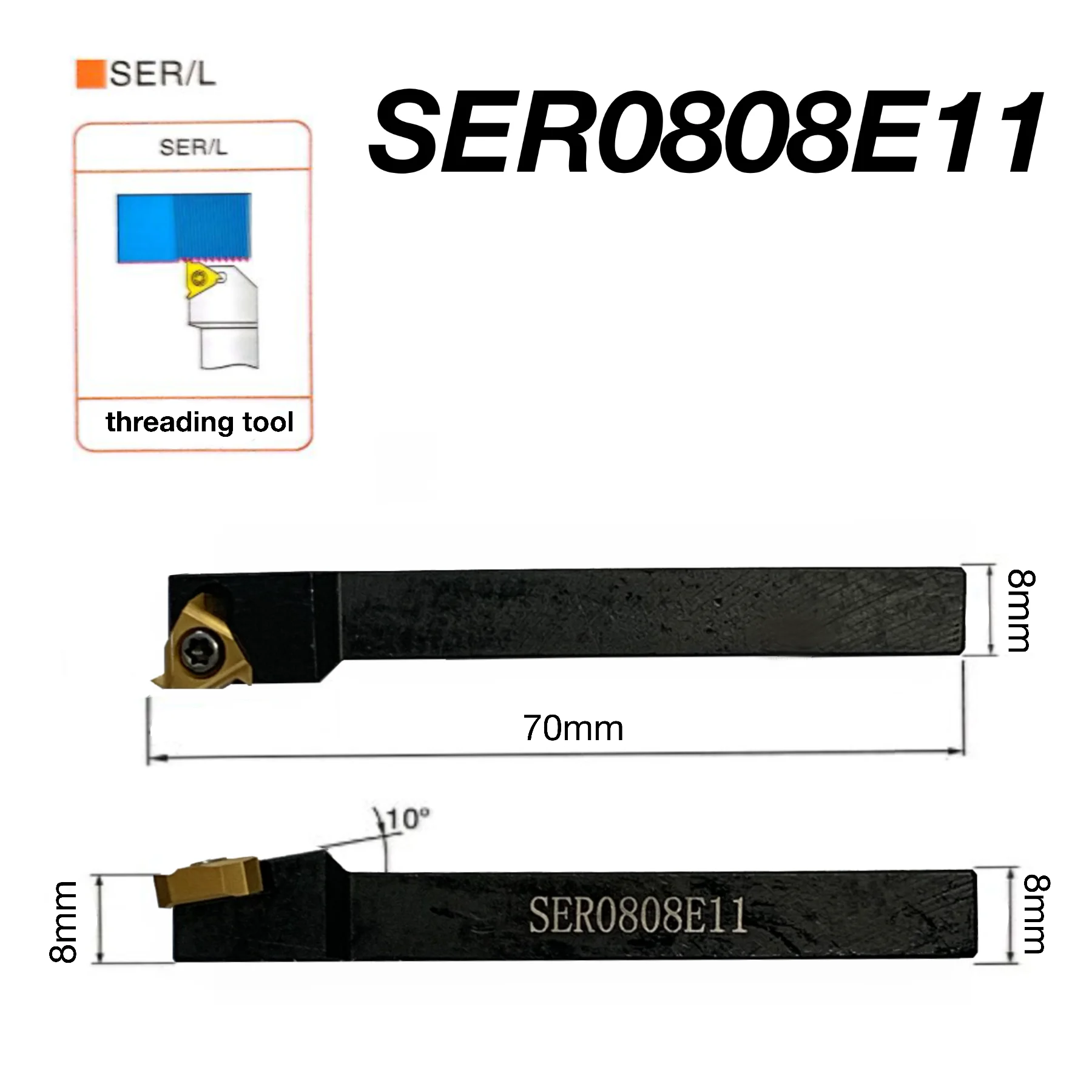 10 قطعة كربيد إدراج 11ER و 1 قطعة SER0808E11 أداة تحول الخيط الخارجي