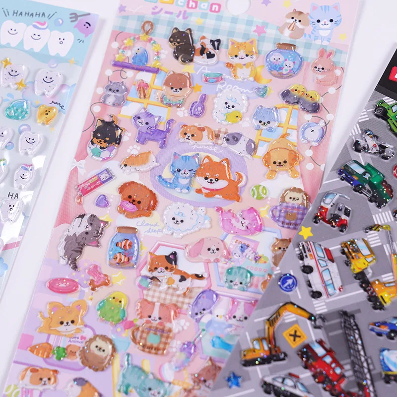 4 pcs/lot Kawaii Glittering 3D Sushi Sea Animals Vehicles Stickers Scrapbooking Diy Journal Stationery Sticker Gift Deco Art