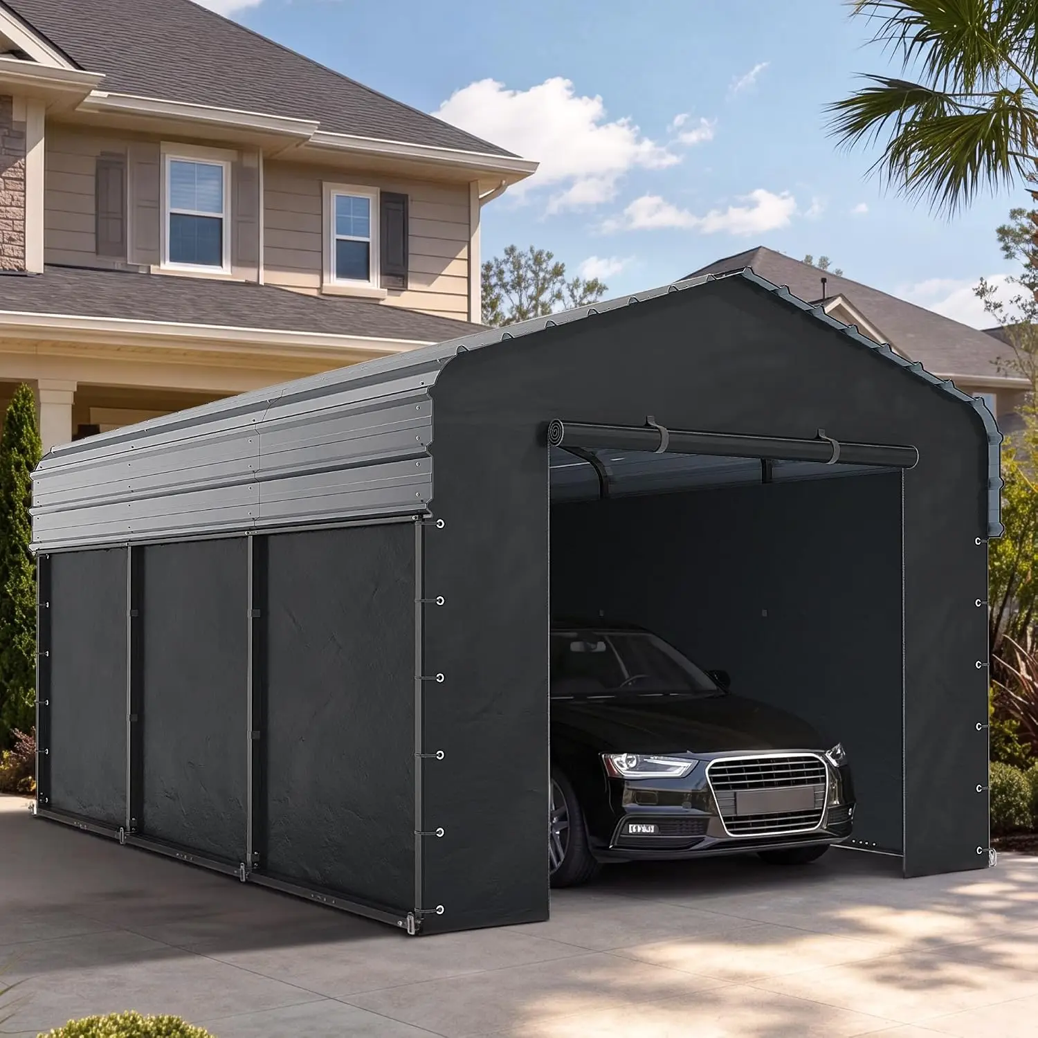 10x15 Metal Carport Canopy with Sidewalls Heavy Duty Outdoor Vehicle Shelter, Customized