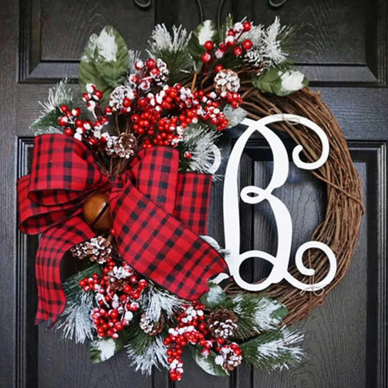 

30/38cm Christmas Wreath Door Decoration Home Party Wedding Garland Hanging Artificial Flower With Letter Window Leaf Decor