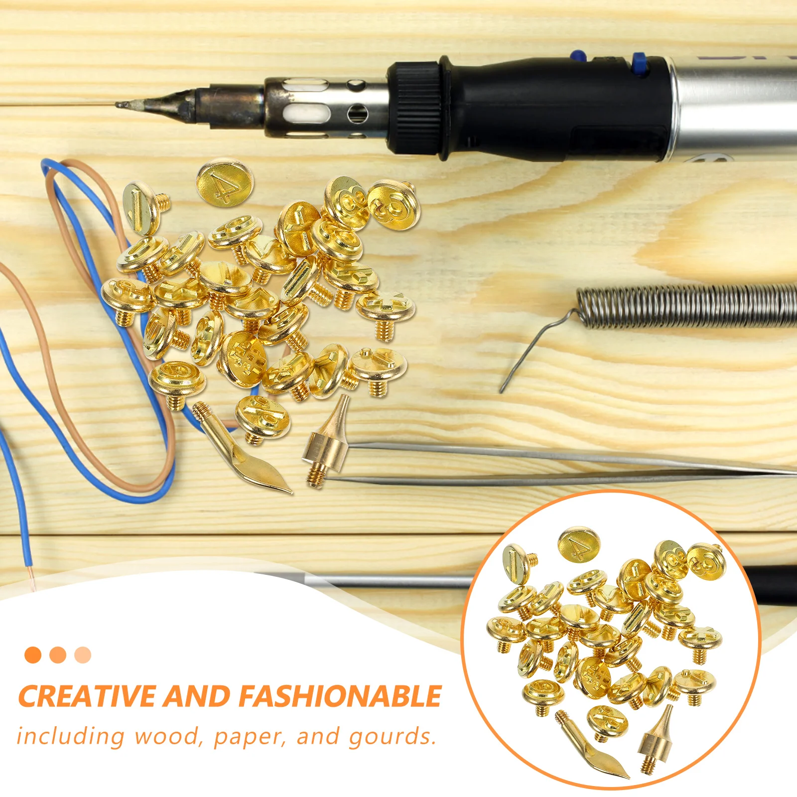 1 conjunto de ponta de queimador de trabalho, pontas de caneta de queima de madeira de cobre 26 letras para pirografia diy, ferramenta de ferro de solda para carpintaria