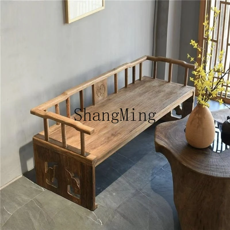 

SM household Chinese solid wood tea table and chair combination telescopic sofa chair weathered board Arhat bed
