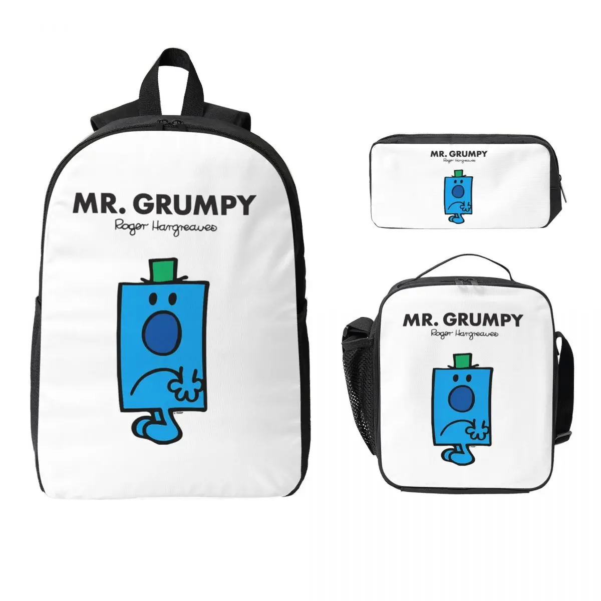 Mr. Grumpy Backpack Student BookBag School Bag Laptop Shoulder Bags 3ps Insulated Lunch Bag Pencil Case
