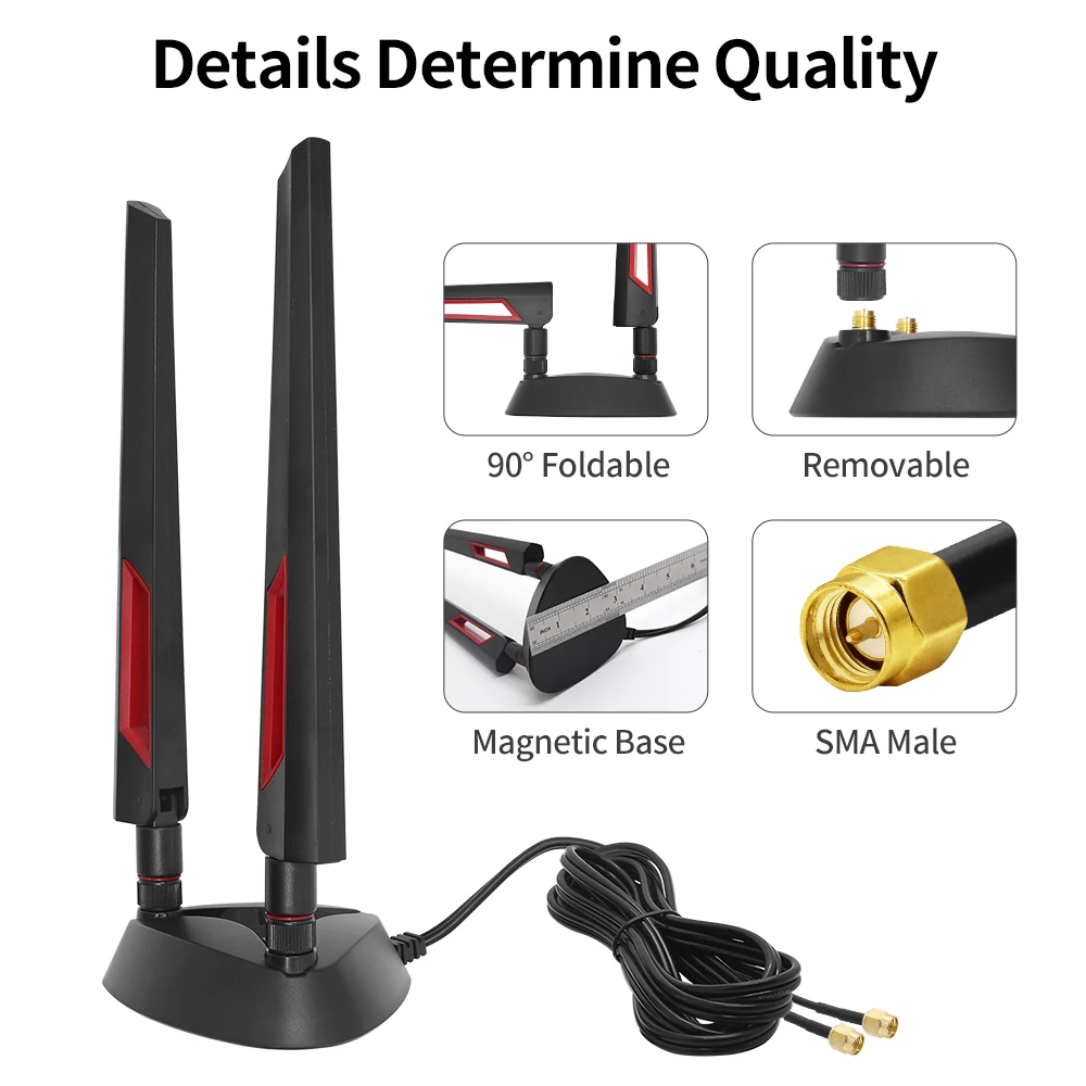 WIFI Antenna 2.4Ghz 5GHz 5.8GHz RP SMA Male Magnetic Base for WLAN Signal Booster Antenne  WiFi 6 6E Router PC Desktop Computer