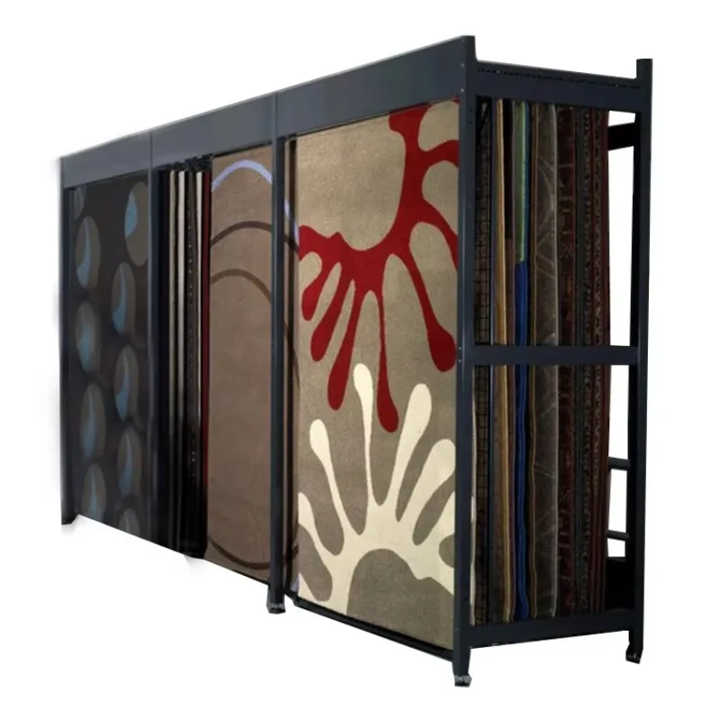 

Shelf Push-pull Carpet Display Stand Triple Carpet Display Stand Rug Display Stand Custom High-quality Showroom Sliding Metal