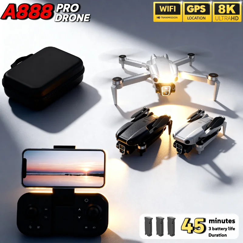 Genuine A888 Pro Drone Easy Fly with Professional ESC 3-Sided Obstacle Avoidance Optical Flow Dual Camera 8KHD Quadcopter Toy