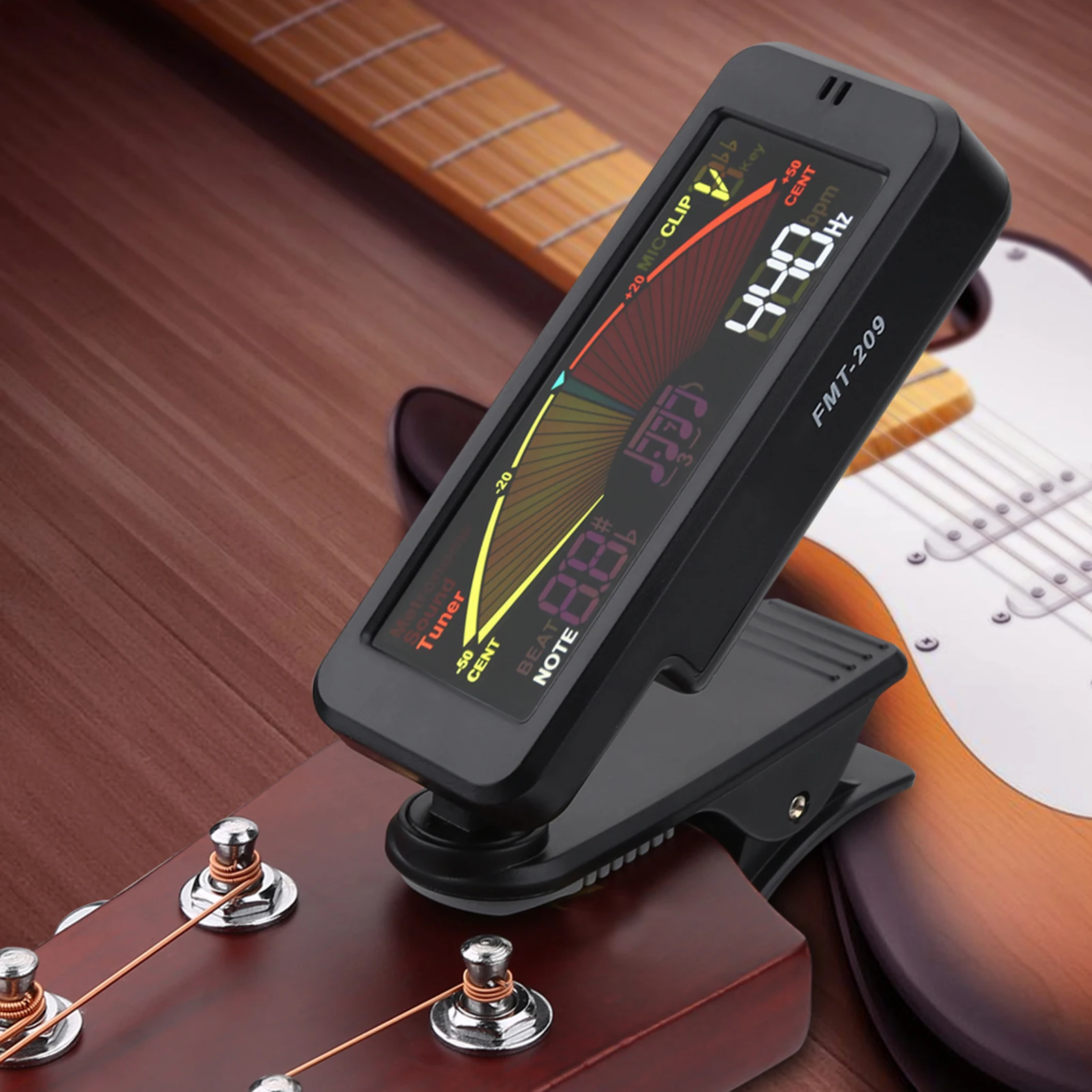 FMT-209 3 في 1 360 كليب على الغيتار باس طبل الكمان موالف المسرع قابلة للشحن الرقمية المسرع موالف لهجة مولد