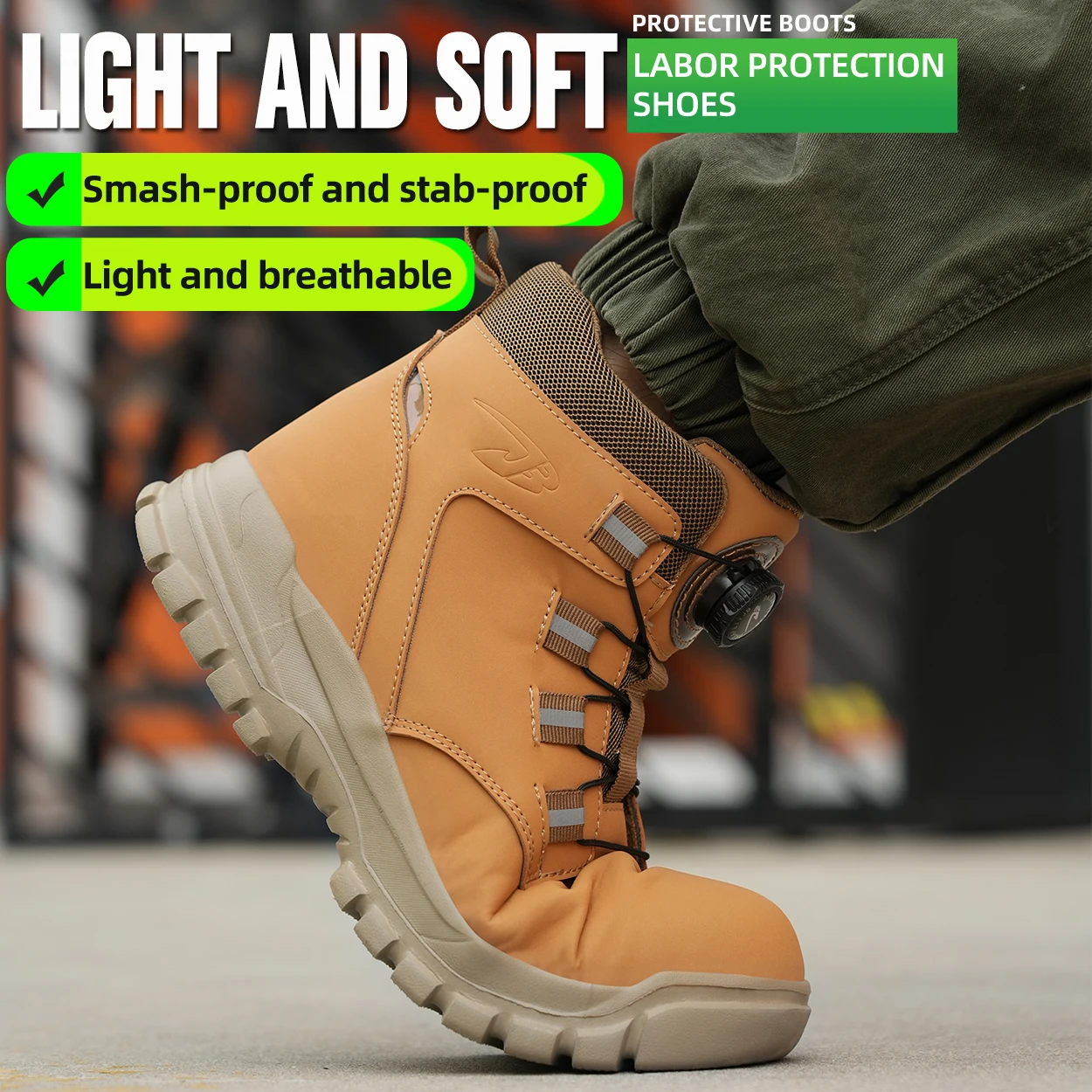 ปุ่มหมุนผู้ชายความปลอดภัยรองเท้าผู้ชาย STEEL TOE รองเท้าทํางานทําลายป้องกันความปลอดภัยรองเท้าผู้ชายรองเท้าผ้าใบเจาะหลักฐาน