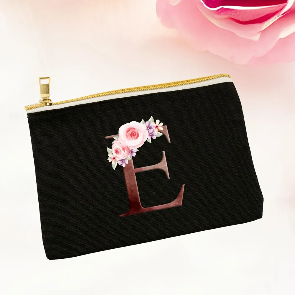 Gepersonaliseerde Make-Up Tas Alfabet Bloemen Cosmetische Case Vrijgezellenfeest Toilettas Lady Beauty Organizer Huwelijksgeschenk