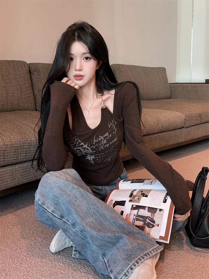 Amerikanischen Brief Drucken Gefälschte Zwei-Stück Top Frauen Frühling Herbst Winter Ungewöhnliche Ne Hängen T-shirt Pendeln Sle Stand fit