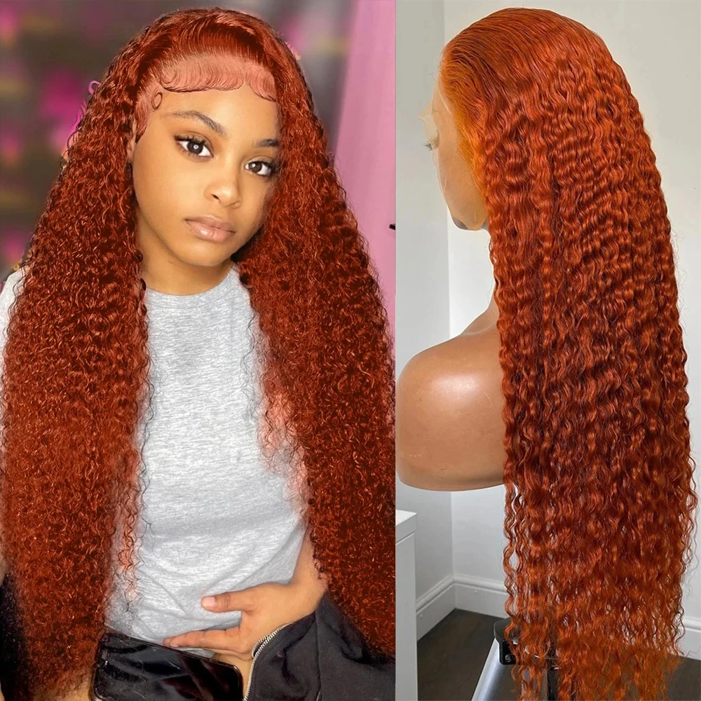 13x4 13x6 200 Density Transparent HD Lace Front Wig for Women Deep Wave Remy Human Hair Ginger Orange 350 Loose Curly