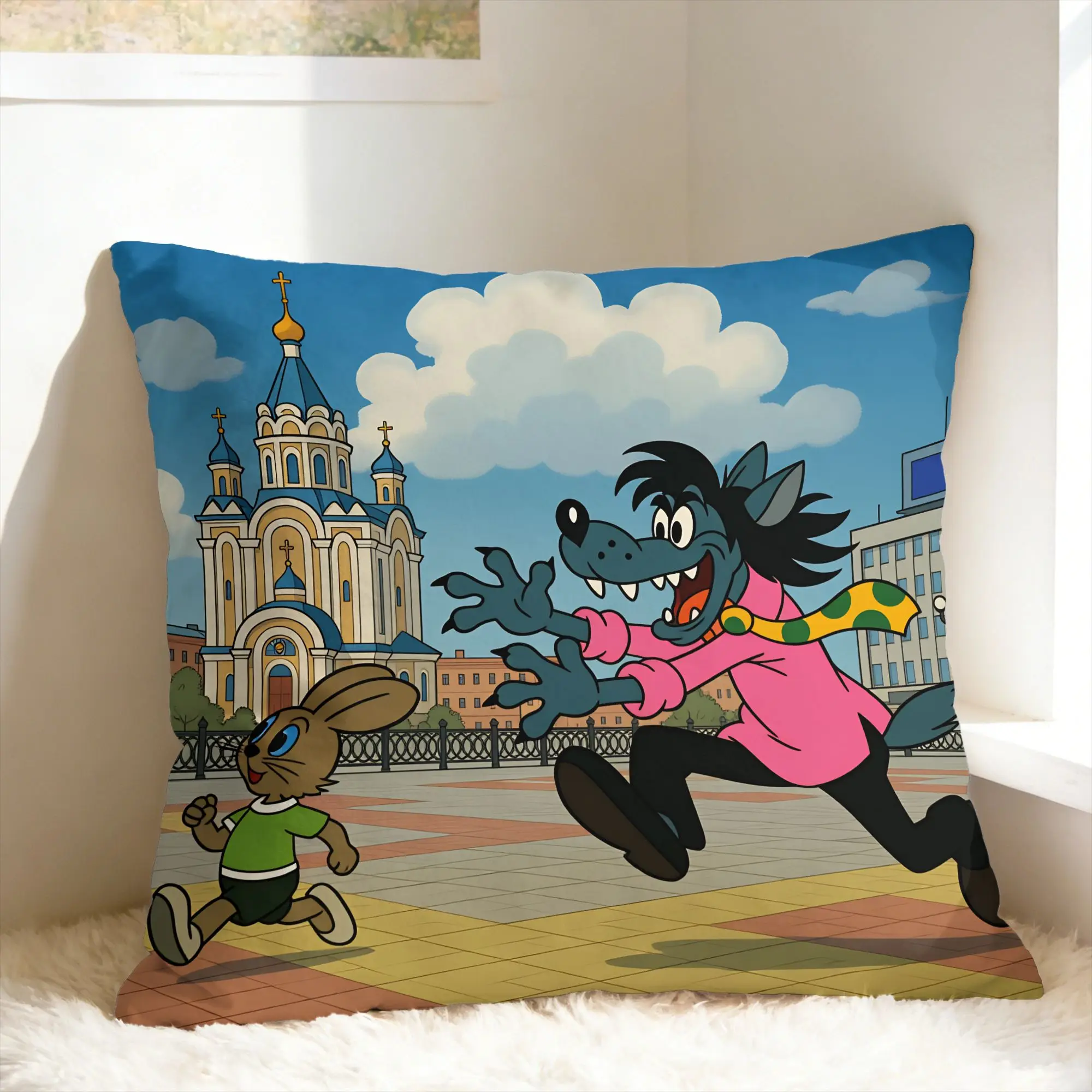 Russian Anime Nu Pogodi Pillow Case  Comfy Pillow Cover Vintage Cushion Cover For Sofa Couch Bed Living Room