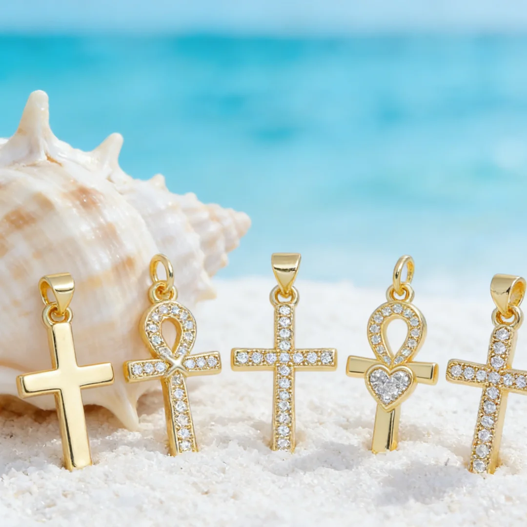 

15Pcs Pendant Brass Cubic Zirconia Cross Heart Charms for Diy Jewelry Making Necklace Bracelet Elegant Accessories for Women Men