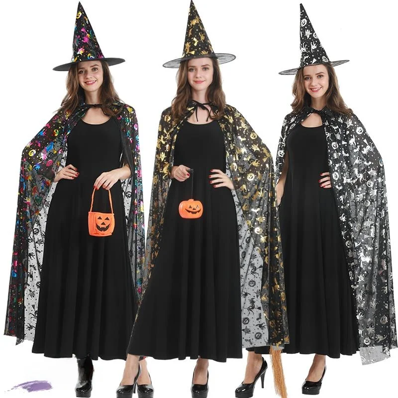 زي ساحرة جديد للهالوين للنساء البالغات، عباءة تنكرية، ملابس نسائية، زي مسرحي من ألياف ثلاثية الأسيتات 00%