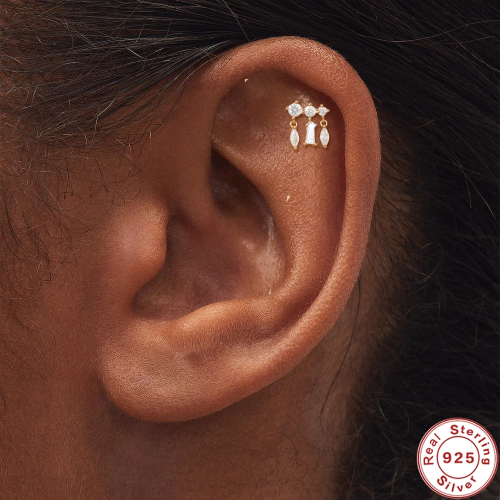AIDE 925 Sterling Silver Zircon Pendant Stud Earring For Women Ear Bone Piercing Ear Bone Earring Body Puncture Fine Jewelry