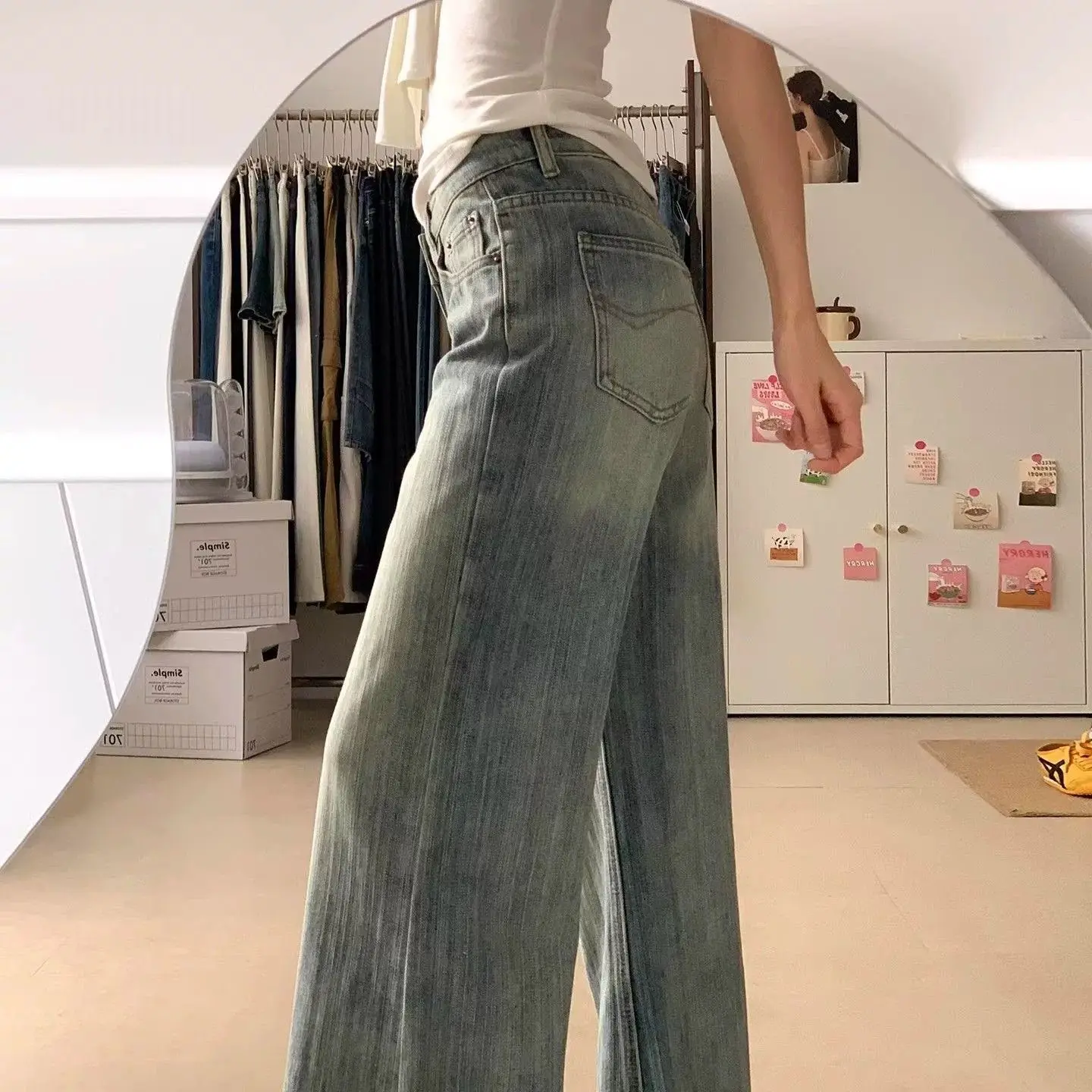 Women's Jeans High Stretch Denim Barrel Leg Pants for Summer Vintage Loose Fit Casual Straight Trousers