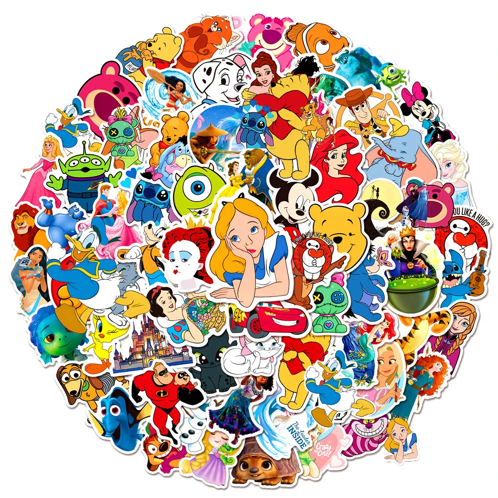 

10/30/50/100pcs Cute Mix Cartoon Stickers Disney Micky Princess Anime Decals Graffiti Laptop Skateboard Phone Kids Sticker Toys