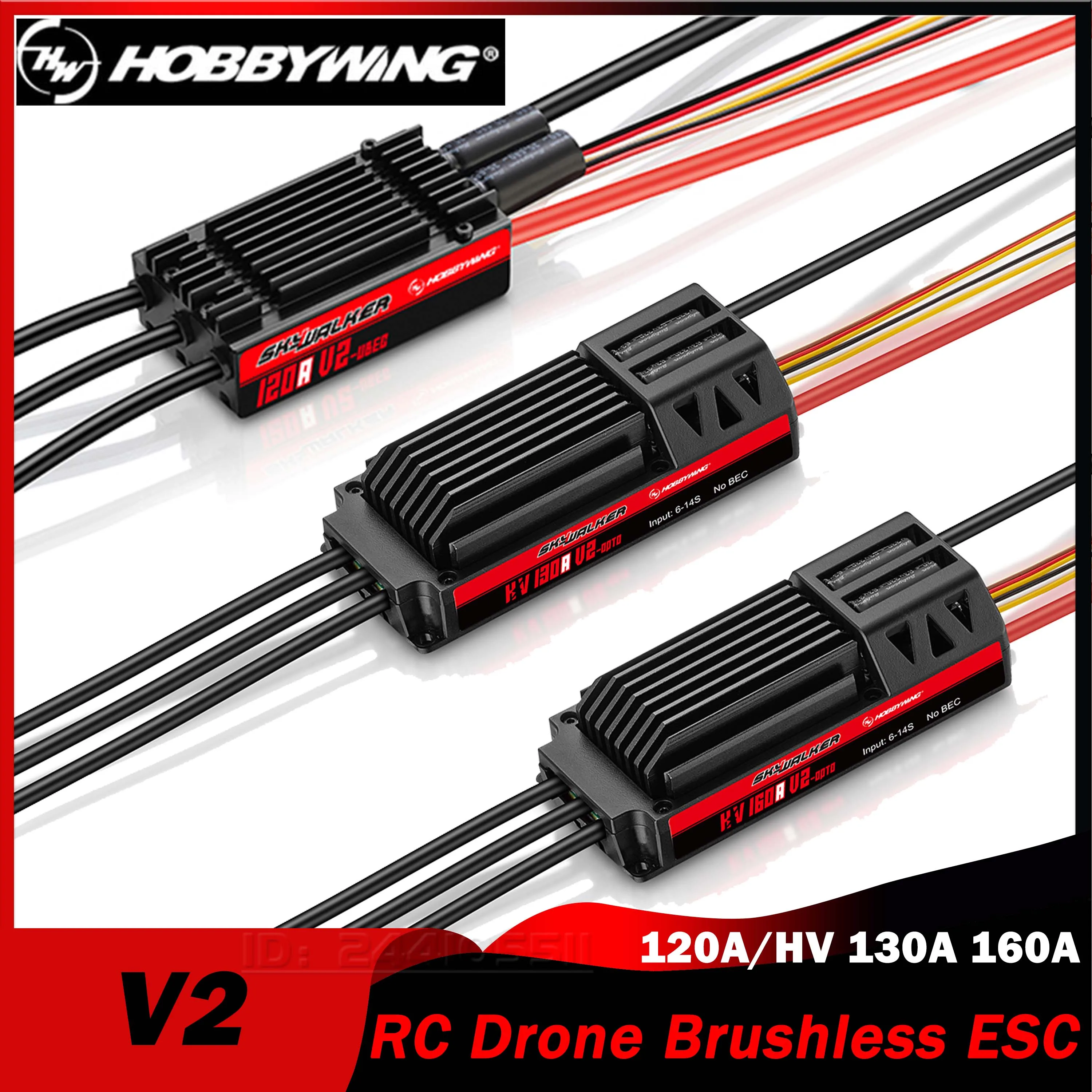 

HOBBYWING Skywalker V2 120A/HV 130A 160A Brushless ESC OPTO Speed Controler 3-8S/6-14S for RC FPV 3D Quadcopter Plane Drone Part