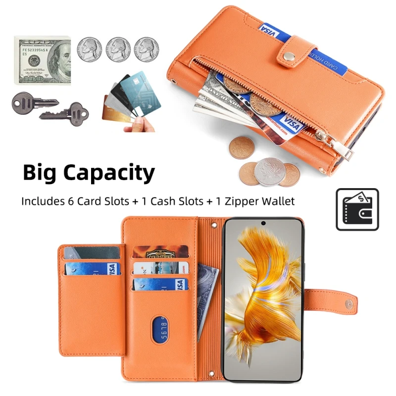 Zipper Wallet Multi Cards Flip Cover For VIVO IQOO U5 Neo6 10 Pro V17 Y21 Y32 S15 Y53s S15e S12 Removable Hand Strap Phone Case