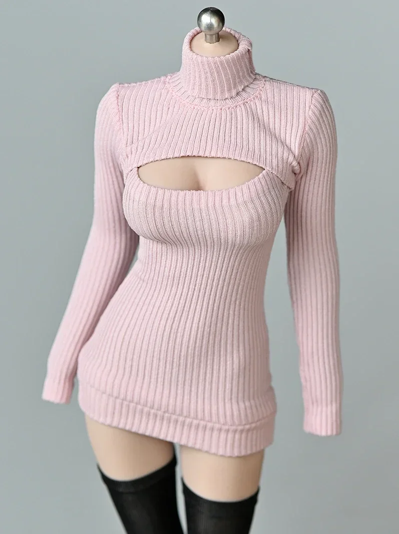 In Stock 1/6 Female Soldier High Neck Thick Stripe Open Chest Sweater for 12inch Action Figures TBL Ph Doll Props