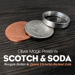 Scotch & Soda by Oliver Magic Tricks (Morgan Dollar and Queen Victoria Ancient Coin) Close Up Illusions Mentalism Gimmicks Props