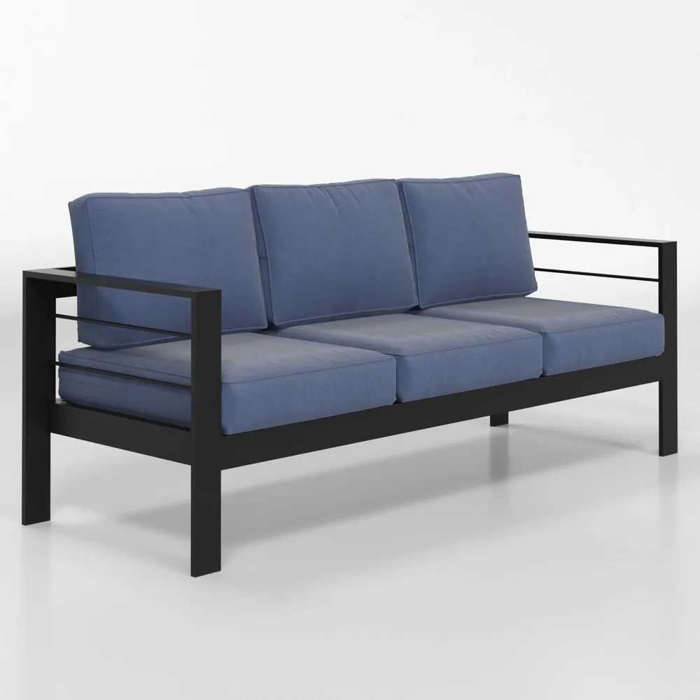 

3-Seat Aluminum Outdoor Sofa with Weather-Resistant Cushions, Modern Patio Furniture in Black