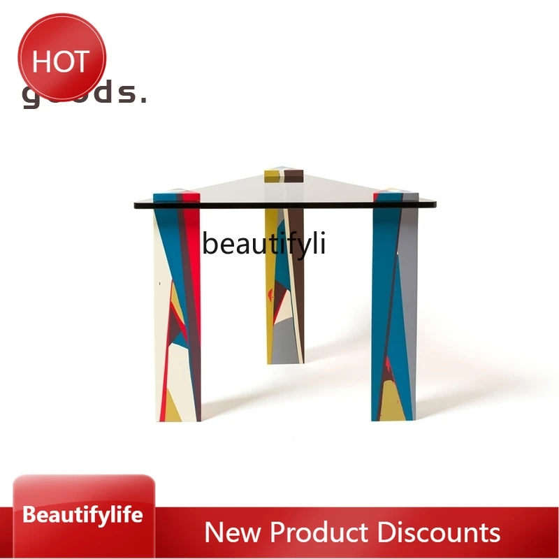X188 Art designer triangular coffee table painted glass fiber reinforced plastic personality light luxury living room side table