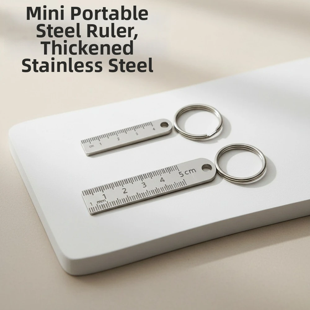 Stainless Steel Mini Measuring Ruler Anti-Loss Design Multi-Functional Keychain Measuring Tool Backpack Charm Pendant Ornament