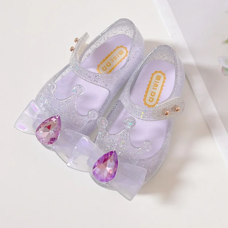 

2025 Summer New Children's Jelly Sandals Fashion Bow Girls' Crystal Princess Sandals Soft Bottom Casual Baby Kid's Beach Shoes