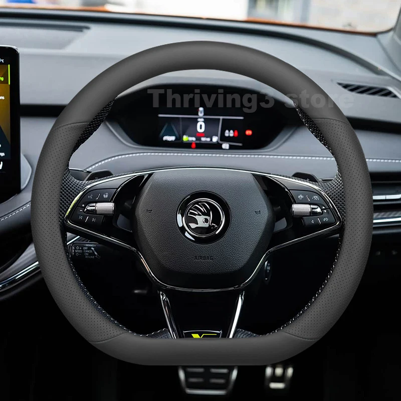 

Leather Car Steering Wheel Cover For Skoda Enyaq IV80 Coupe 85X Sportline VRS 2021-2025 Auto interior Skoda Enyaq Accessories