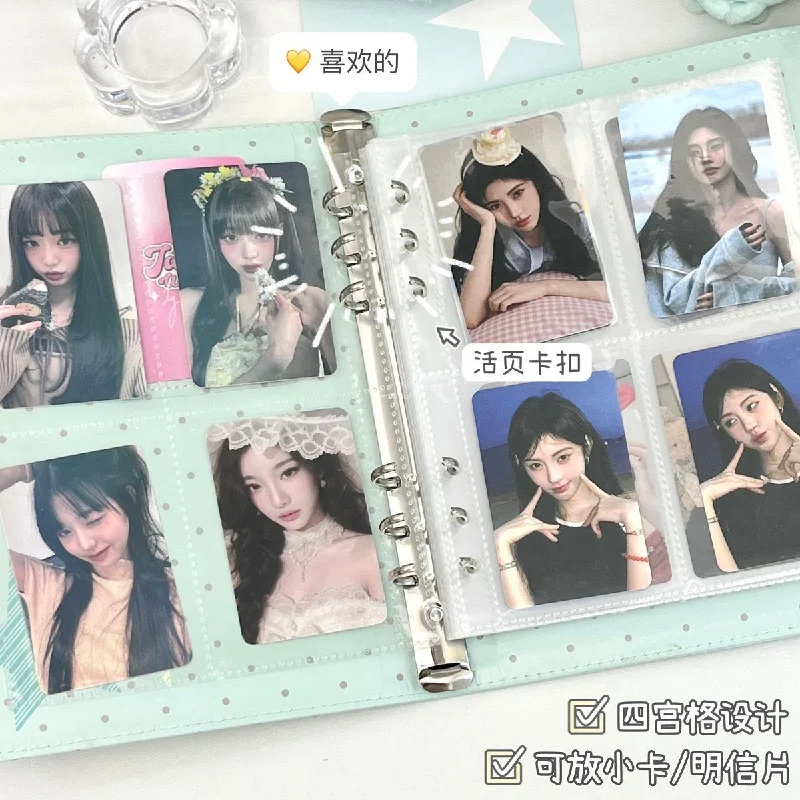 Immagine 6: Raccoglitore per Fotocard A5 Verde Menta da 3 Pollici in Pelle PU, Album a Fogli Mobili per Collezione di Foto Polaroid, per Ragazze e Studentesse