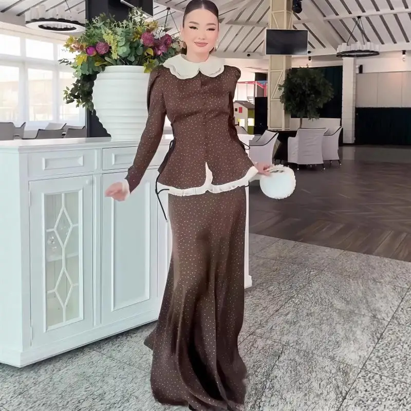 

Elegant Suit Jacket High Waist Slimming Midi Skirt Two Piece Set Autumn 2025 Fashion Casual Sportswear Women's Ensemble