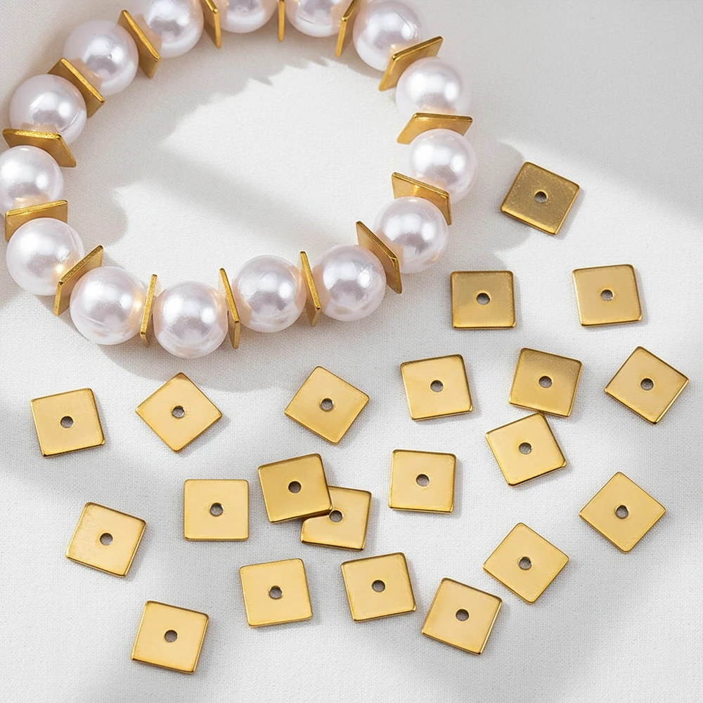 

25pcs 50pcs 8mm Stainless Steel Square Flat Spacer Beads Loose Beads Hole 1.3mm Gold Color Bead for Jewelry Making DIY Wholesale