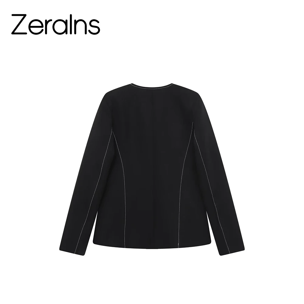 ZERAINS 2023 Herbst Neues Produkt frauen Rundhals Dekorative Rand Nähte Casual Taille Anzug Mantel