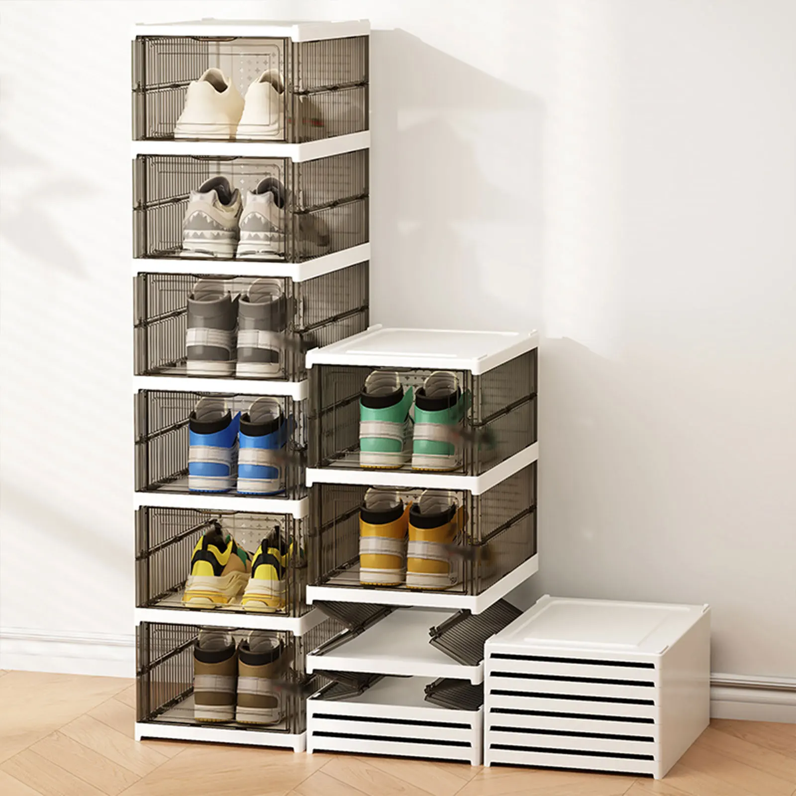 Foldable Shoe Rack Organizer 6 Layers Plastic Transparent Shoes Box Home Sneaker Storage Case Stackable Shoes Cabinet For Closet