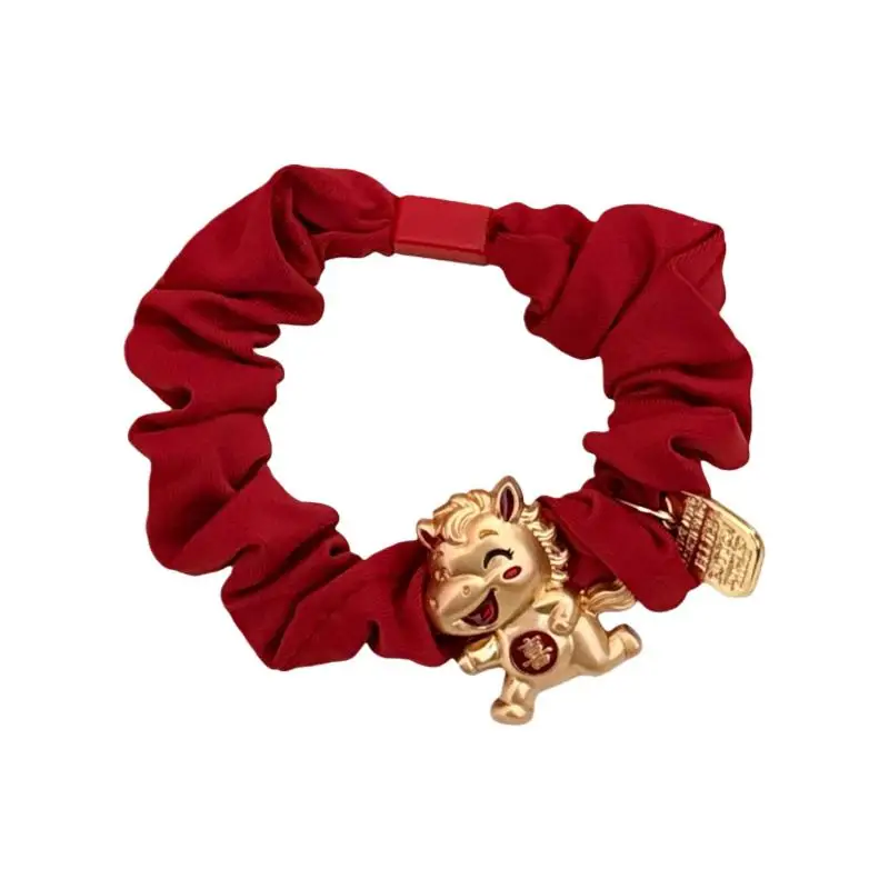 

[Y]Cartoon Pony Hair Ring New Year Festive Red Hair Band Tie Horse Tail High Elastic Year Of The Horse Hair Ornament Accessories