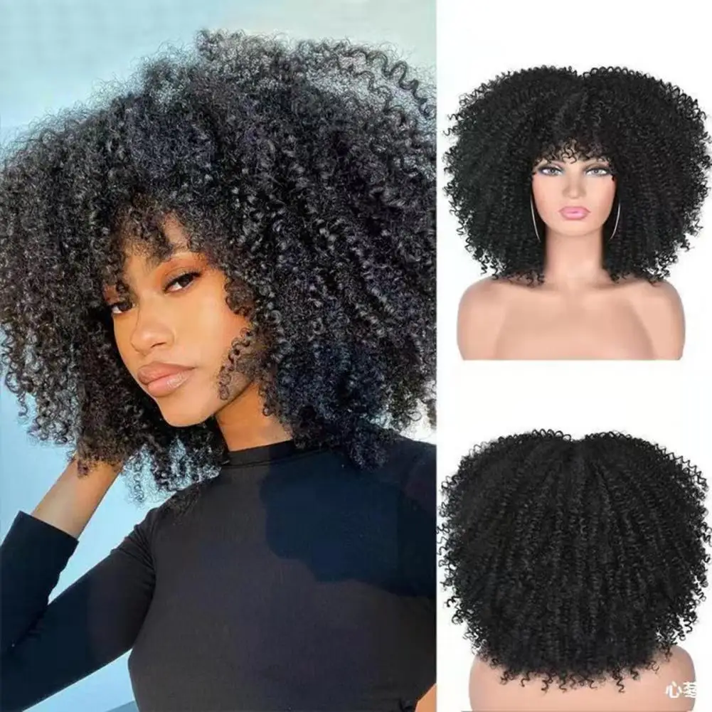 Peruca encaracolado glueless africana do cabelo humano para mulheres, onda natural, preto, extensões brasileiras