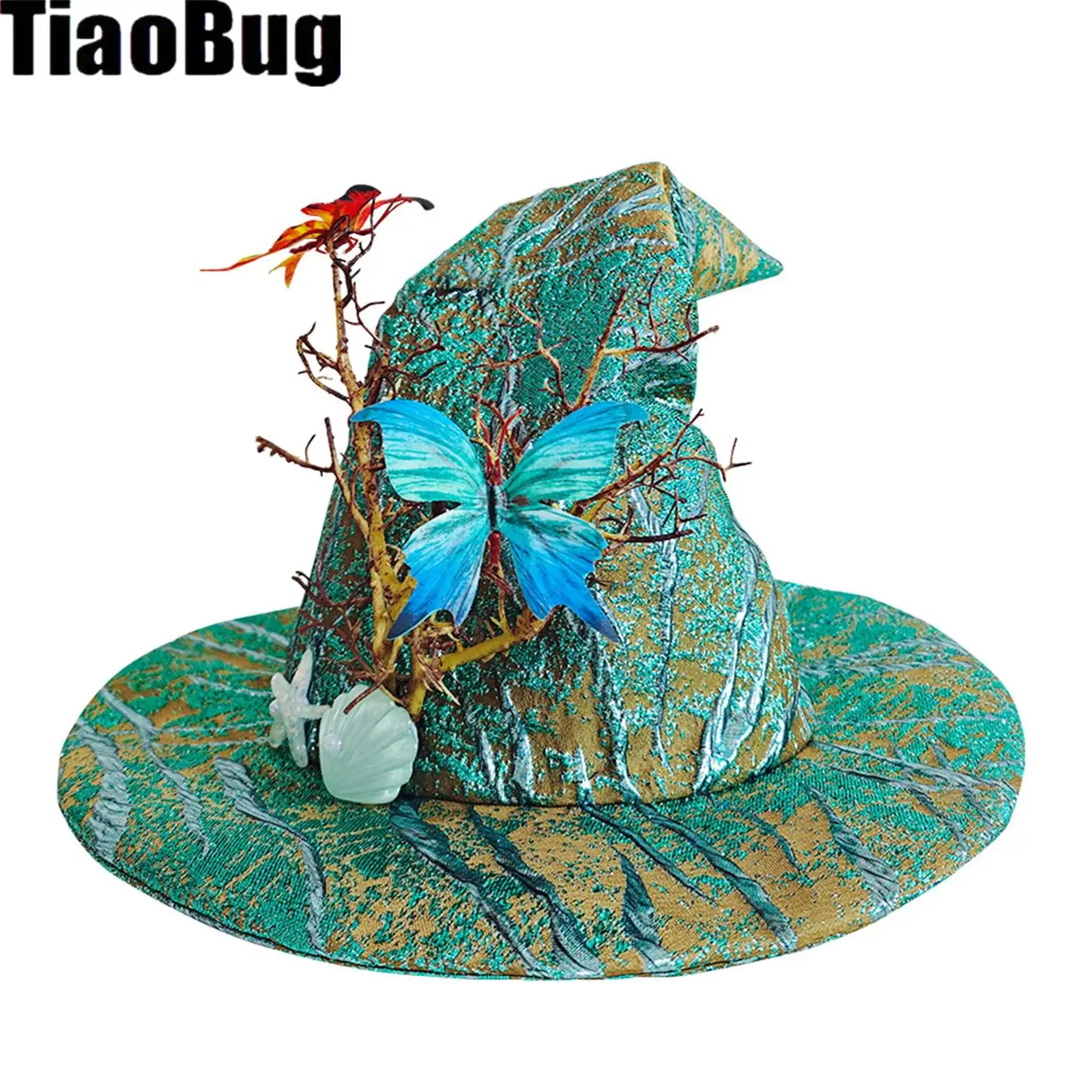 قبعة الساحرات للهالوين، قبعات الساحرة، تصميم منطقة الغابات أو البحار، قبعة المعالج للحفلات التنكرية، إكسسوارات عصر النهضة