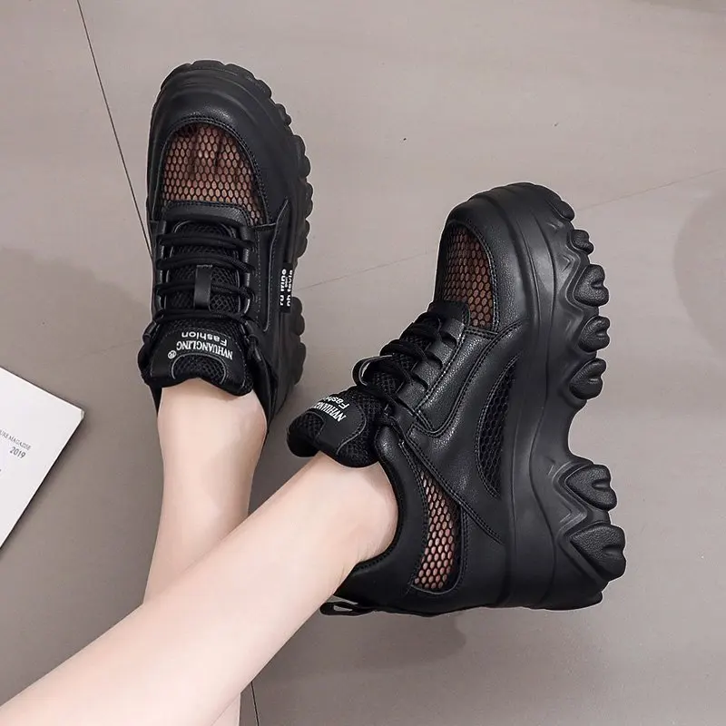 Women High Platform Shoes New Breathable Women Height Increasing Shoes 10 CM Thick Sole Trainers Sneakers Woman Deportivas Mujer