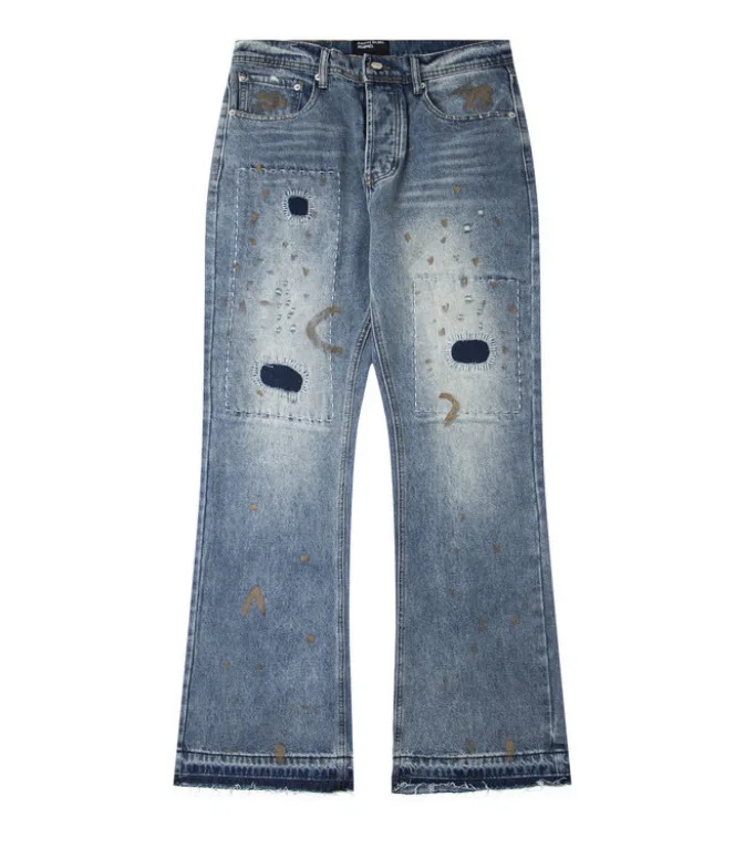 New Men Old Washed Eyes Ink Tag Denim Zipper Slim Fit Straight PANT Jeans Cotton Denim Pants Casual Jeans Size S M L XL #a11