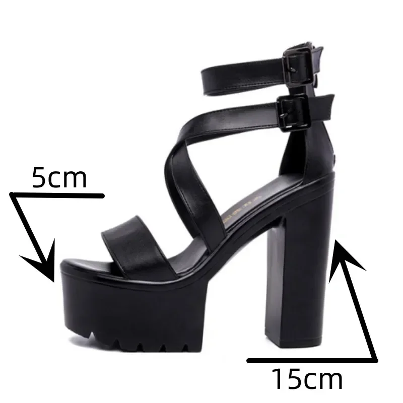 15cm Small Size 32-43 Fashion Soft Leather Bandage Platform Shoes 2024 Block High Heels Gladiator Sandals for Office Model Party