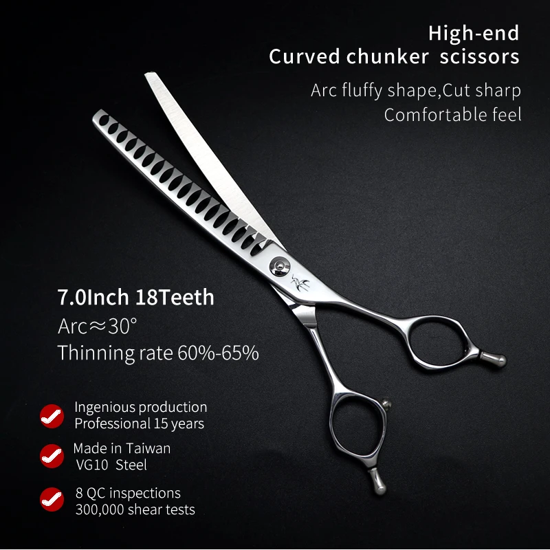 Crane High-end Curved Chunker Scissors VG10 Steel Taiwan 7 Inch Curved Thinning Scissors Arc Shape Pet Dog Groomer Professional