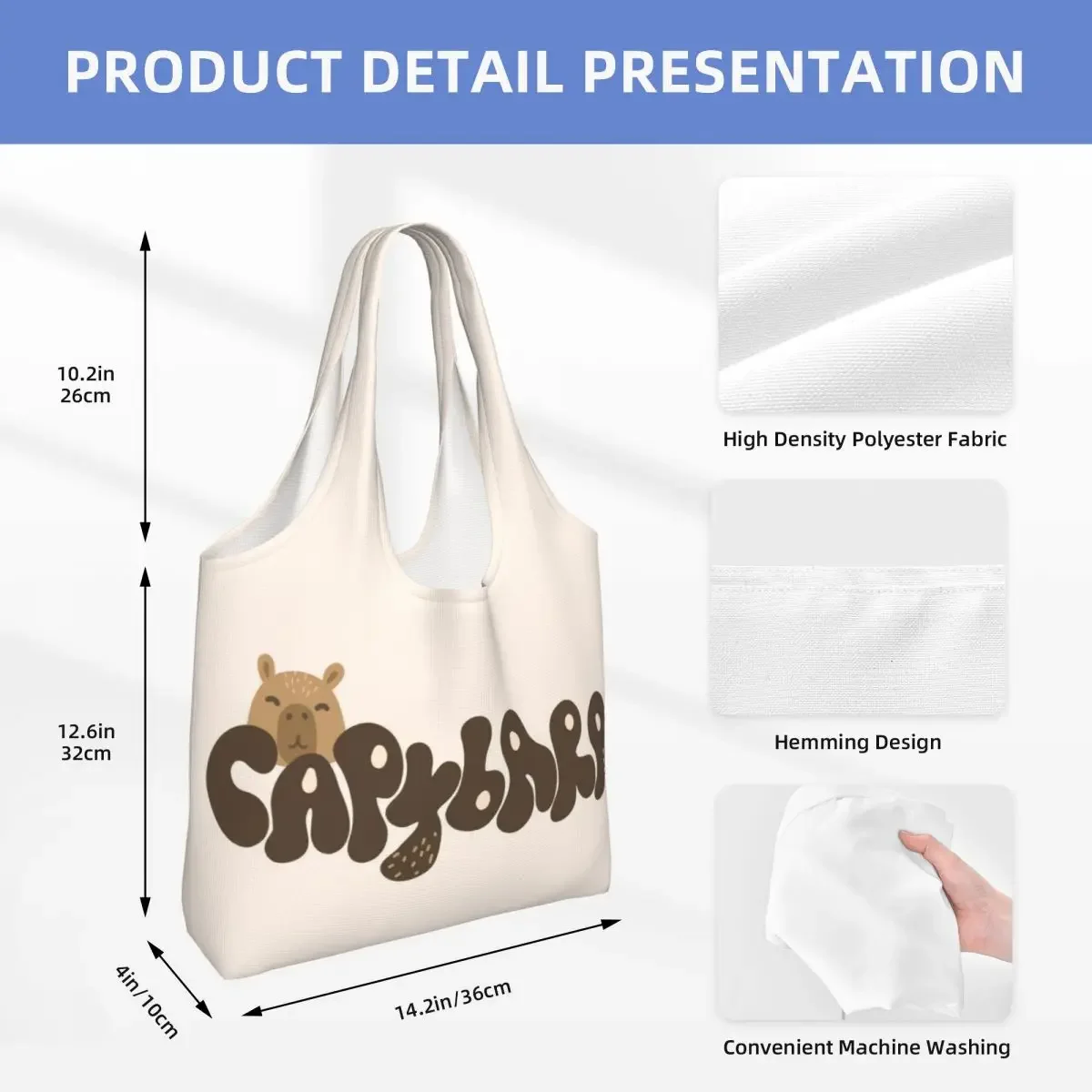 Custom Capybara Cute Popular Animals Shopping Tote Bags Reusable Groceries Canvas Shopper Shoulder Bag Photography Handbags