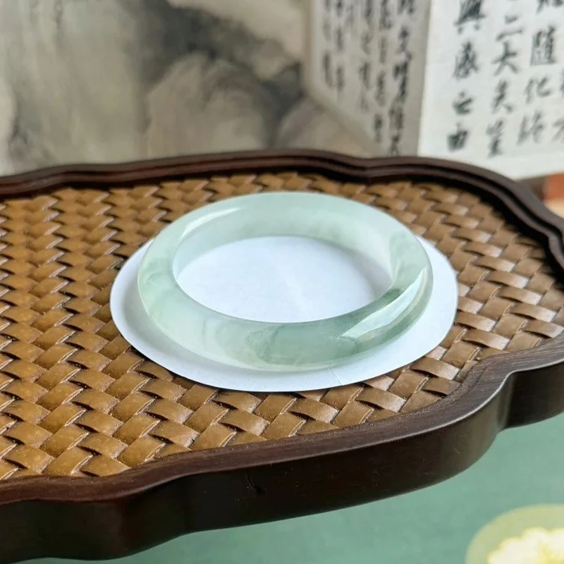 

New Natural Tianshan Green Gold Silk Jade Flat Bar Bracelet, Fashionable and Versatile