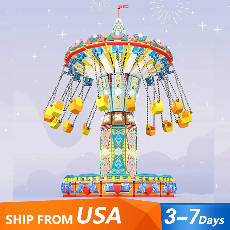 2848PCS Creative Expert Amusement Park Building Blocks Electric Rotating Flying Chair Model Assembly Model Adults DIY Toys Gift