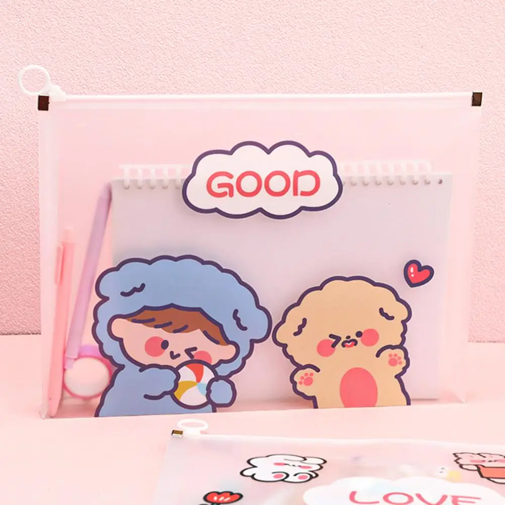 File Folder High Capacity Multifunctional Waterproof Transparent Visual Cartoon Animal Student A4 Zipper Bag School Supplies