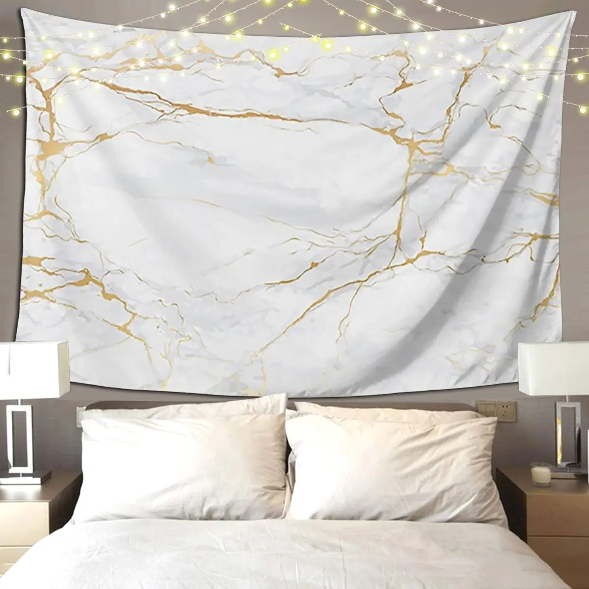 White And Gold Marble Tapestry Hippie Wall Hanging Aesthetic Home Decoration Tapestries for Living Room Bedroom Dorm Room