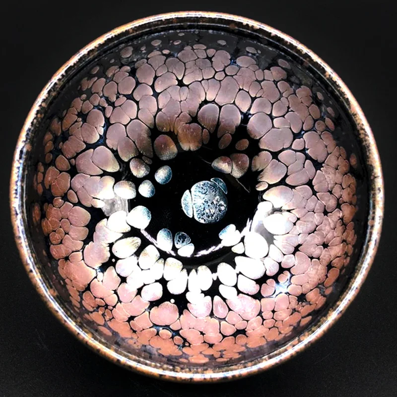 110ml Chinese Jianzhan Purple Golden Oil Spot Glaze Pottery Tea Bowl Tea Set