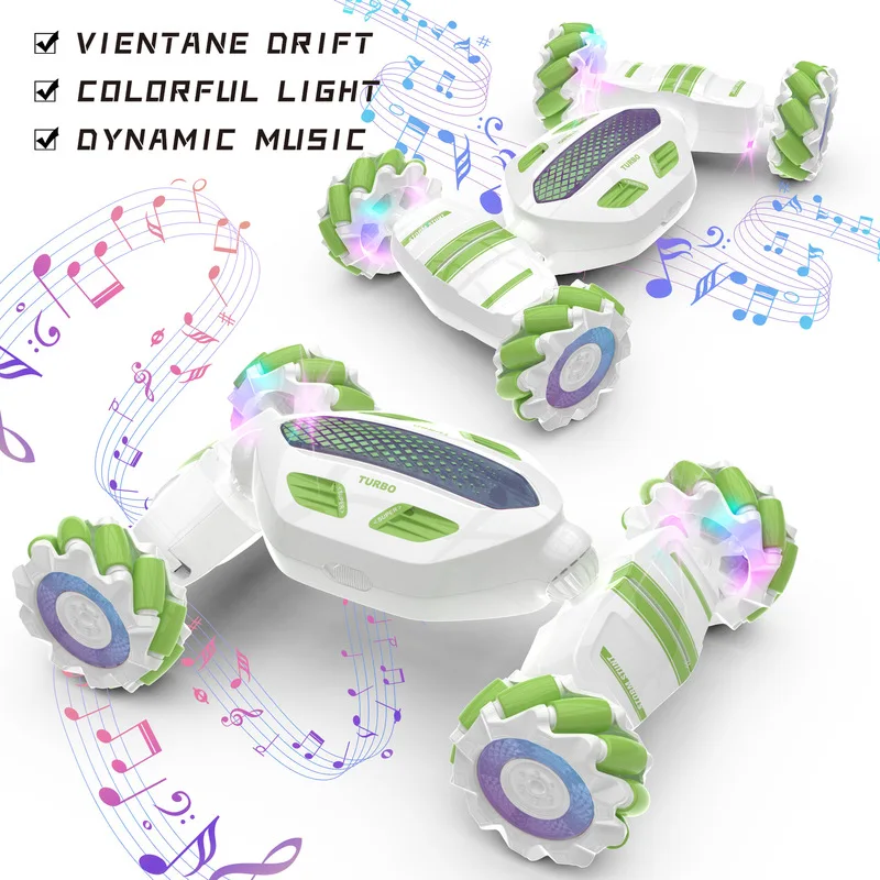 Voiture de cascade RC avec lumières musicales pour enfants, double télécommande, rotation à 360 °, résistante à la dérive, hors route, jouet pour garçons et filles, cadeau