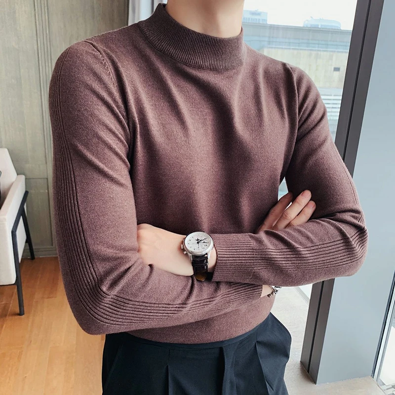 Spring Autumn Thin Half Turtleneck Men Long Sleeve Sweater Fashion Simple Slim Fit Casual Oversized Knitted Clothing Black White